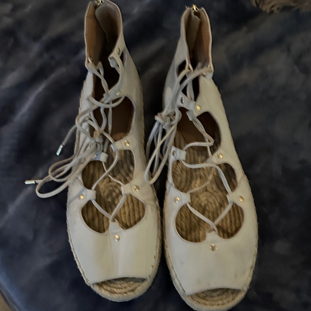 Women's Lace-Up Espadrille Sandals in Light Beige
